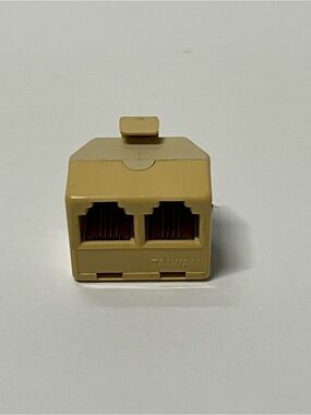 Beige Dual RJ11 Telephone Line Splitter Adapter
